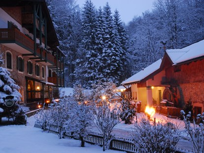 Naturhotel - Bio-Küche: Regionale Speisen - Salzburg - Seenland - Hotel im Wald Hammerschmiede - Winter im Wald - Hotel Naturidyll Hammerschmiede 