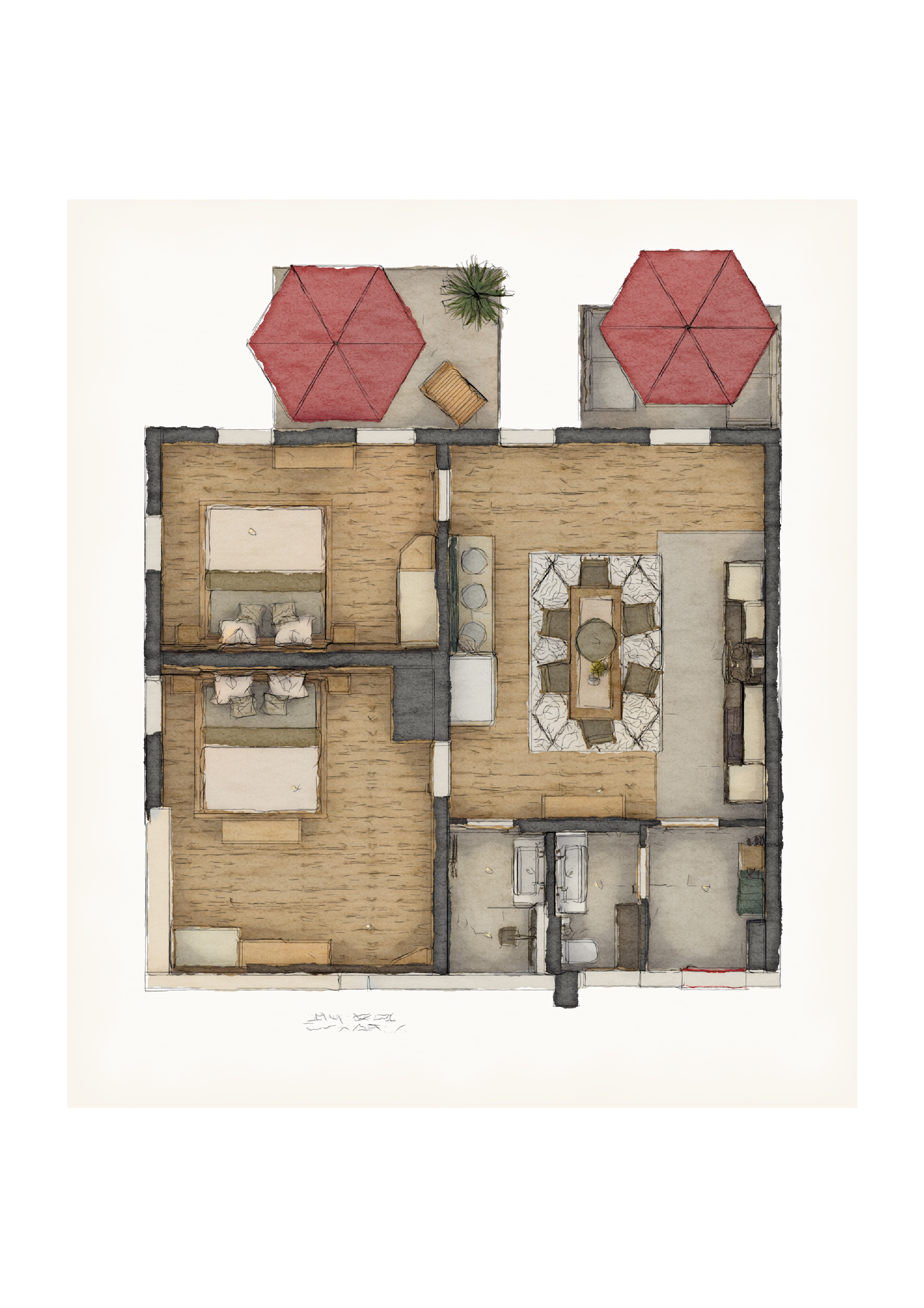 Biohotel: Apartment "Ringelblume" für 4 Personen, mit Lehmofen zum Sitzen und Liegen und großzügigem Küchen-und Essbereich,  Apartment Wildrose für 2 weitere Personen koppelbar. 2 Balkone zum Garten - BIO-NATURIDYLL WIESENGRUND