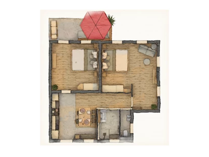 Naturhotel - Hoteltyp: Naturhotel - Sachsen - Apartment "Gänseblümchen" für 4 Personen, mit Terasse zum Garten, Frühstücksterrasse zum Begegnungsgarten - BIO-NATURIDYLL WIESENGRUND