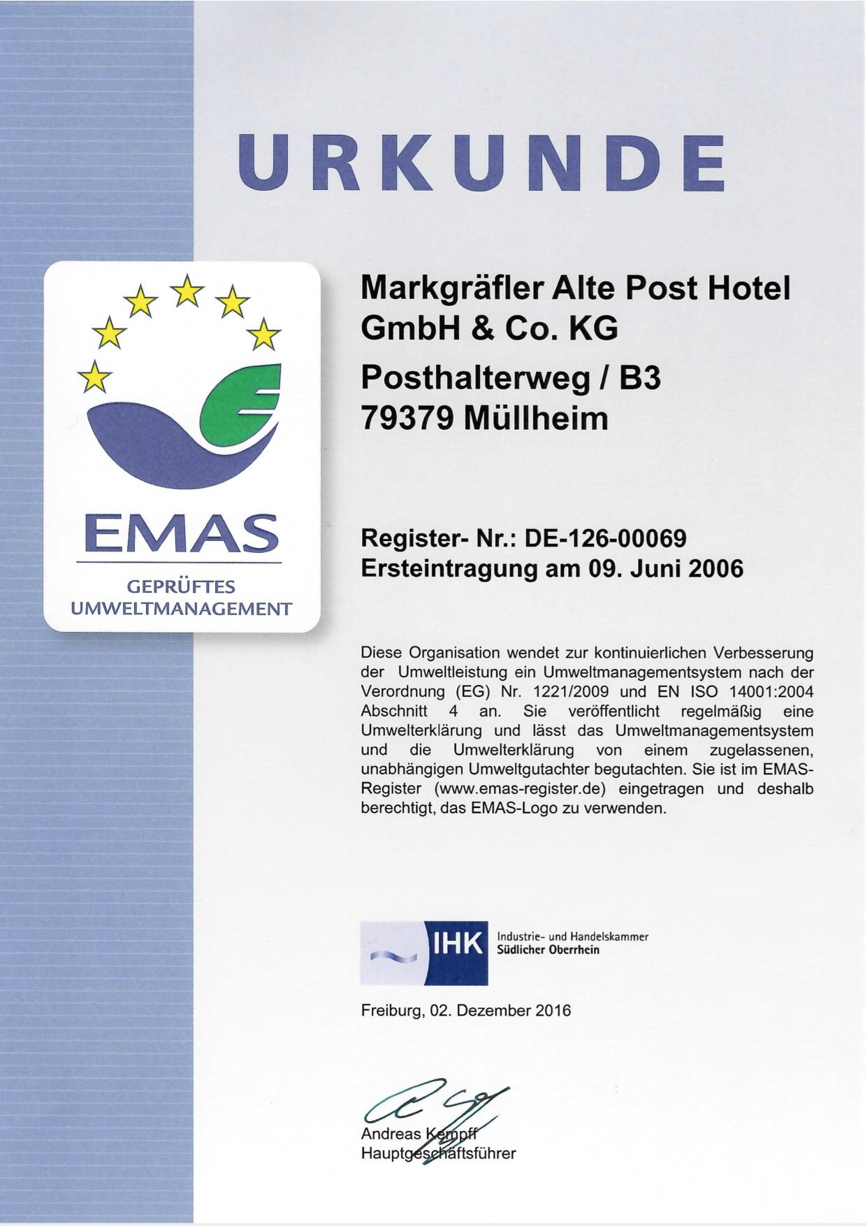 Biohotel Alte Post Nachweise Zertifikate EMAS