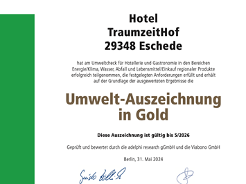 Bio-Hotel TraumzeitHof - Naturotel  Nachweise Zertifikate Urkunde Umweltcheck Hotel TraumzeitHof