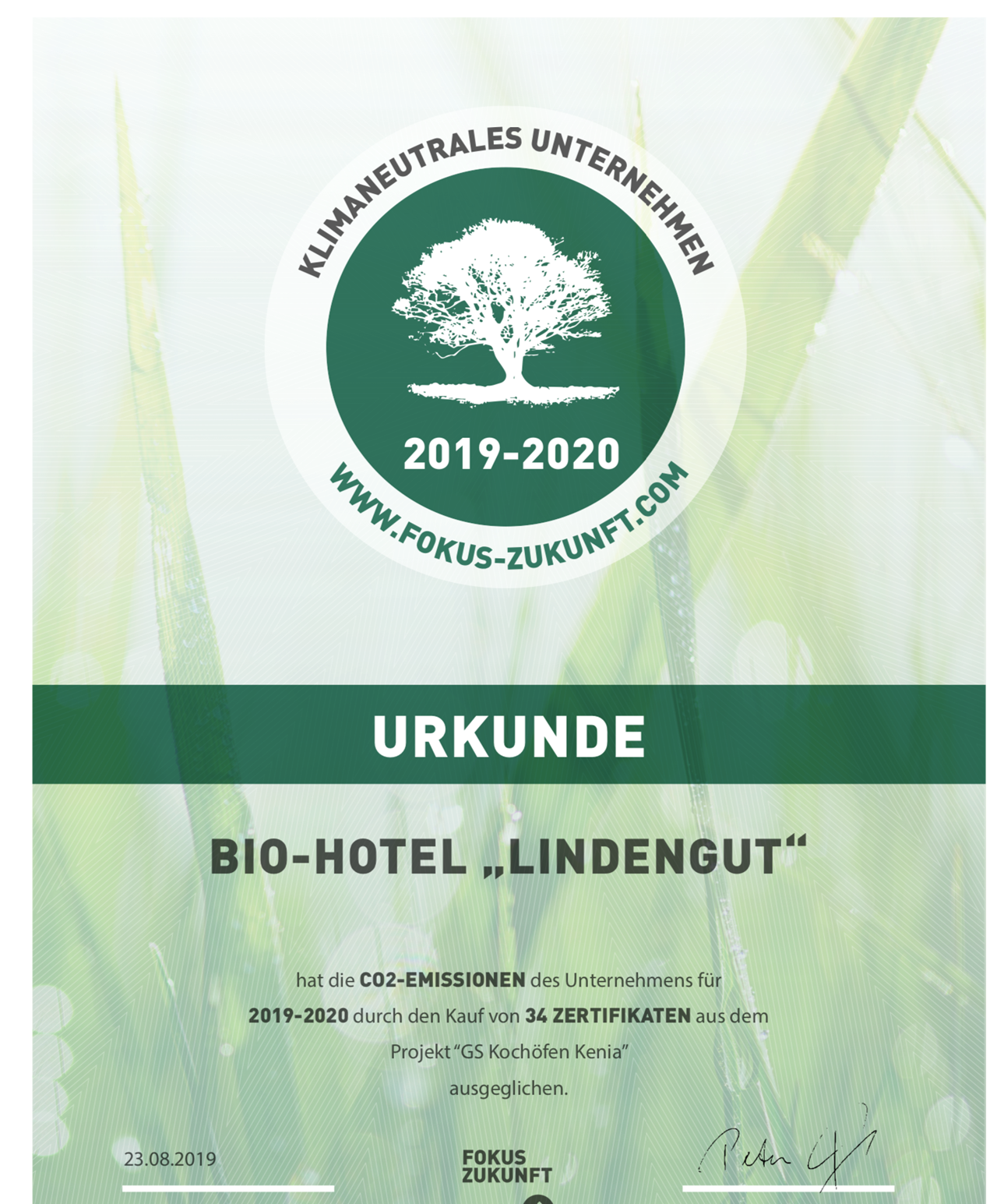 LindenGut - das Bio-Gästehaus Nachweise Zertifikate KLimaneutrales Hotel