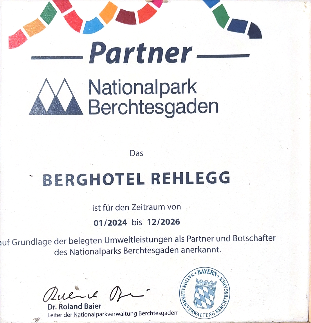 Berghotel Rehlegg Nachweise Zertifikate Nationalpark Partner