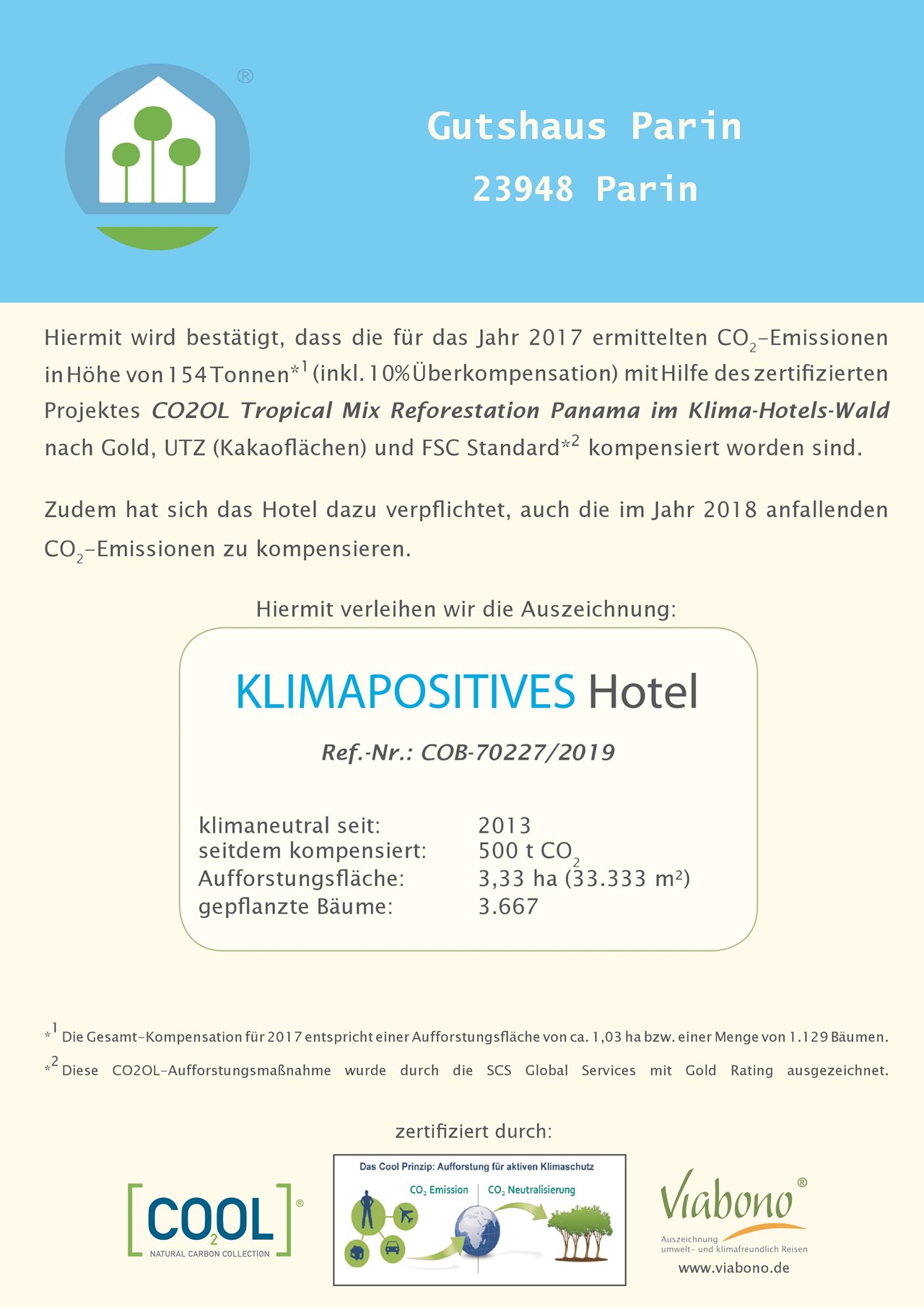 Biohotel Gutshaus Parin Evidence certificates Climate hotels / Viabono