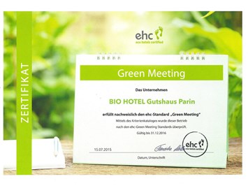 Biohotel Gutshaus Parin Nachweise Zertifikate ehc-Standard Green Meeting 2016