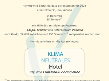 BIO-Hotel Kenners LandLust Evidence certificates Climate neutral hotel