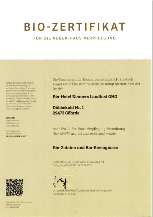 BIO-Hotel Kenners LandLust Evidence certificates Organic certification if applicable