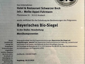 Bio-Boutiquehotel Schwarzer Bock Evidence certificates Organic from Bavaria
