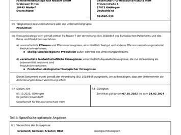 Biohotel Gut Nisdorf Evidence certificates Organic certificate 2022-24