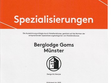Berglodge Goms Evidence certificates Design & Lifestyle from HotellerieSuisse