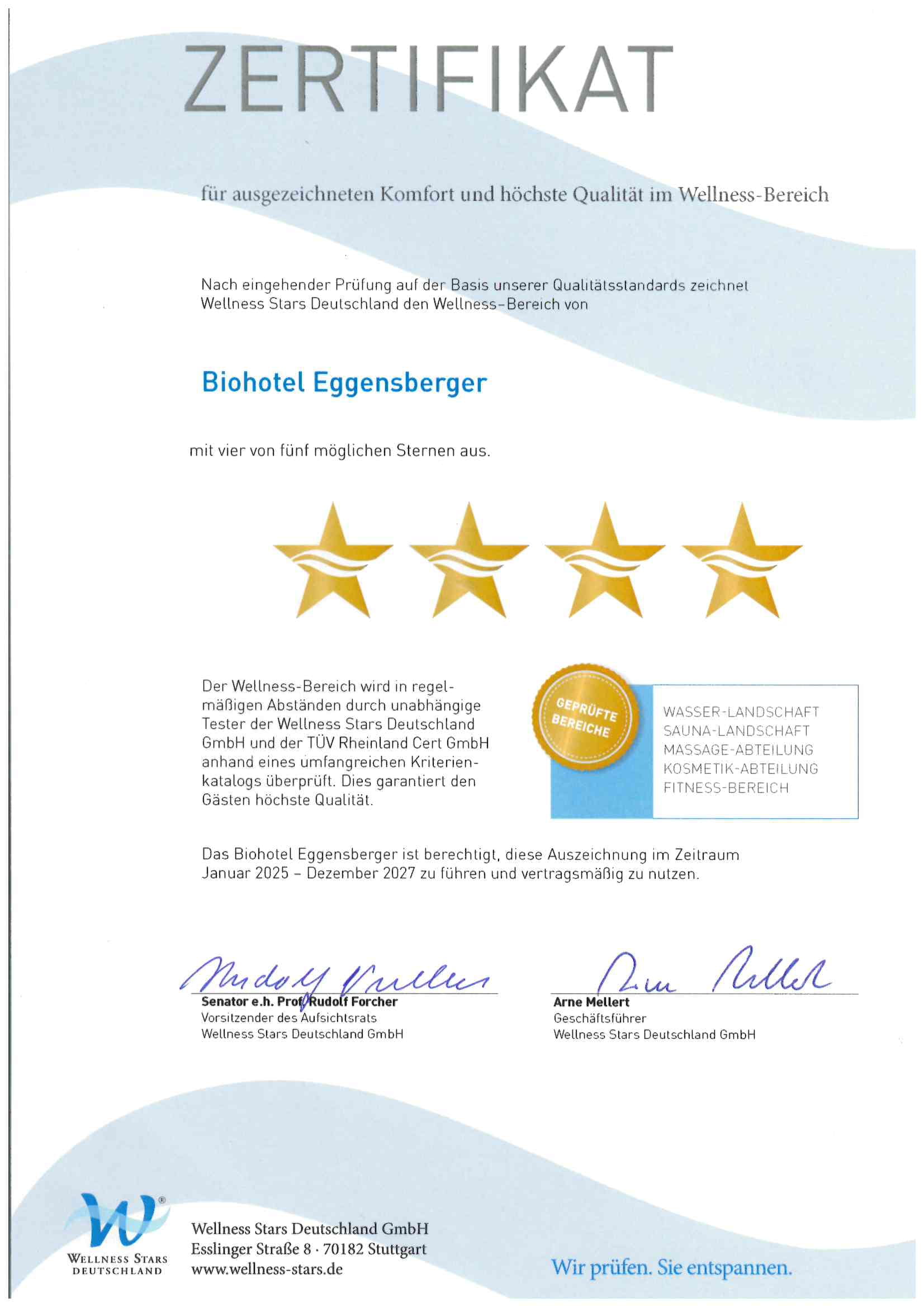 Biohotel Eggensberger Nachweise Zertifikate Medical Wellness Stars: Medical-Wellness-Zertifikat
