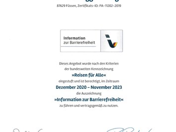 Biohotel Eggensberger Evidence certificates Travel for everyone: barrier-free rooms