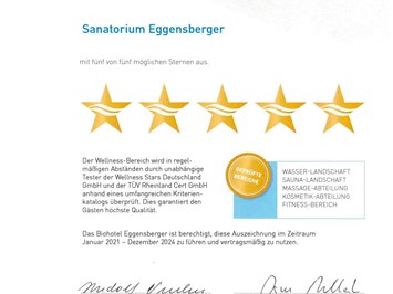 Biohotel Eggensberger Evidence certificates Medical Wellness Stars: Medical Wellness Certificate