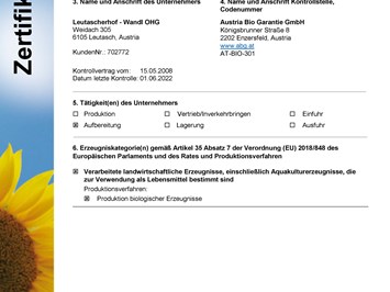 Biohotel Leutascherhof Evidence certificates Certificate Austria Organic Guarantee