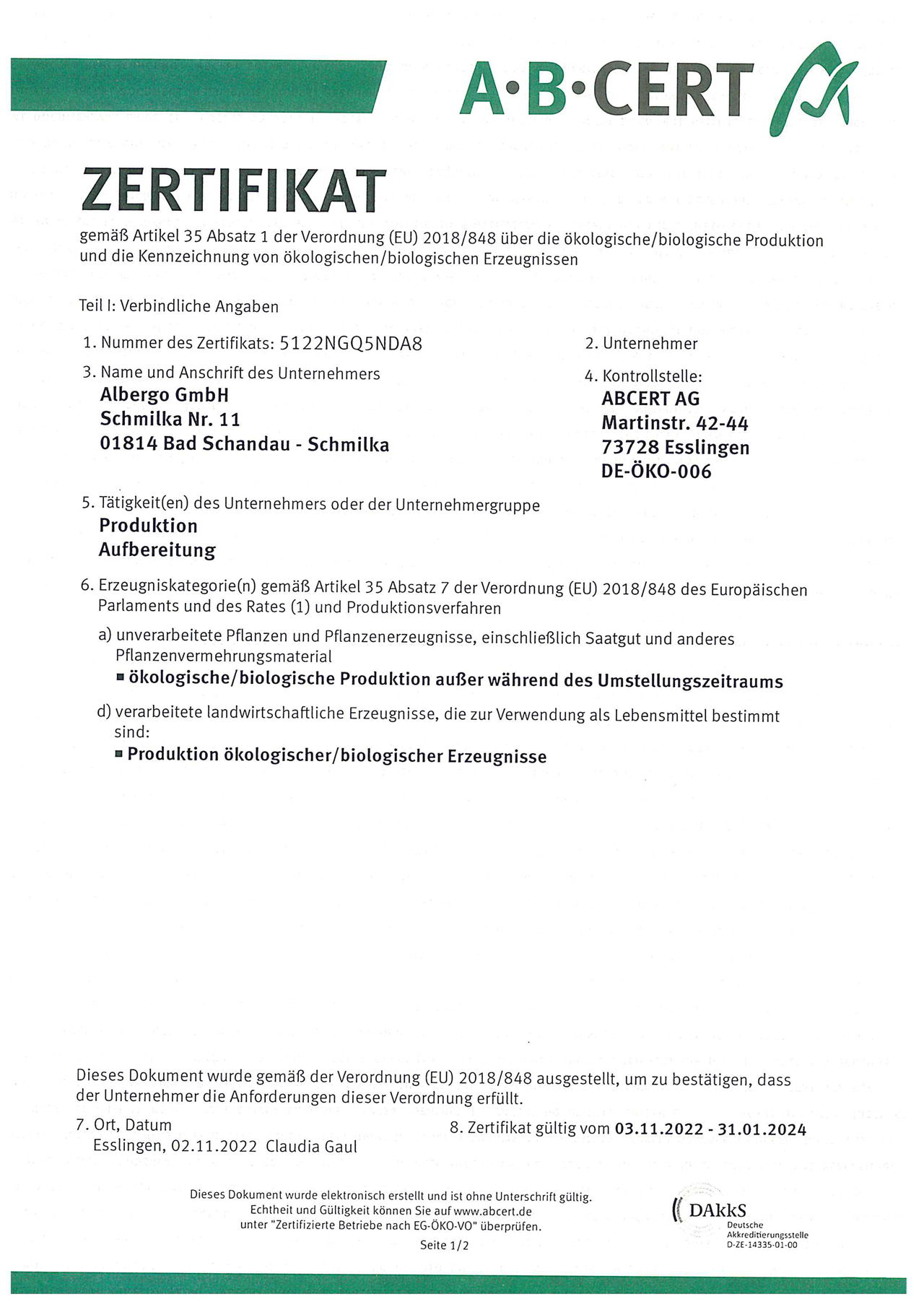 Bio- & Nationalpark-Refugium Schmilka Nachweise Zertifikate ABCert