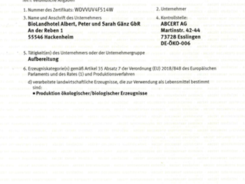 BioWeingut & Landhotel Gänz Nachweise Zertifikate 