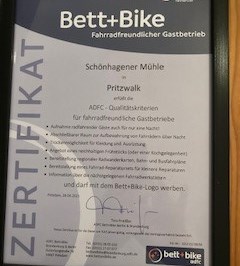 BIO HOTEL Schönhagener Mühle Nachweise Zertifikate Bett & Bike