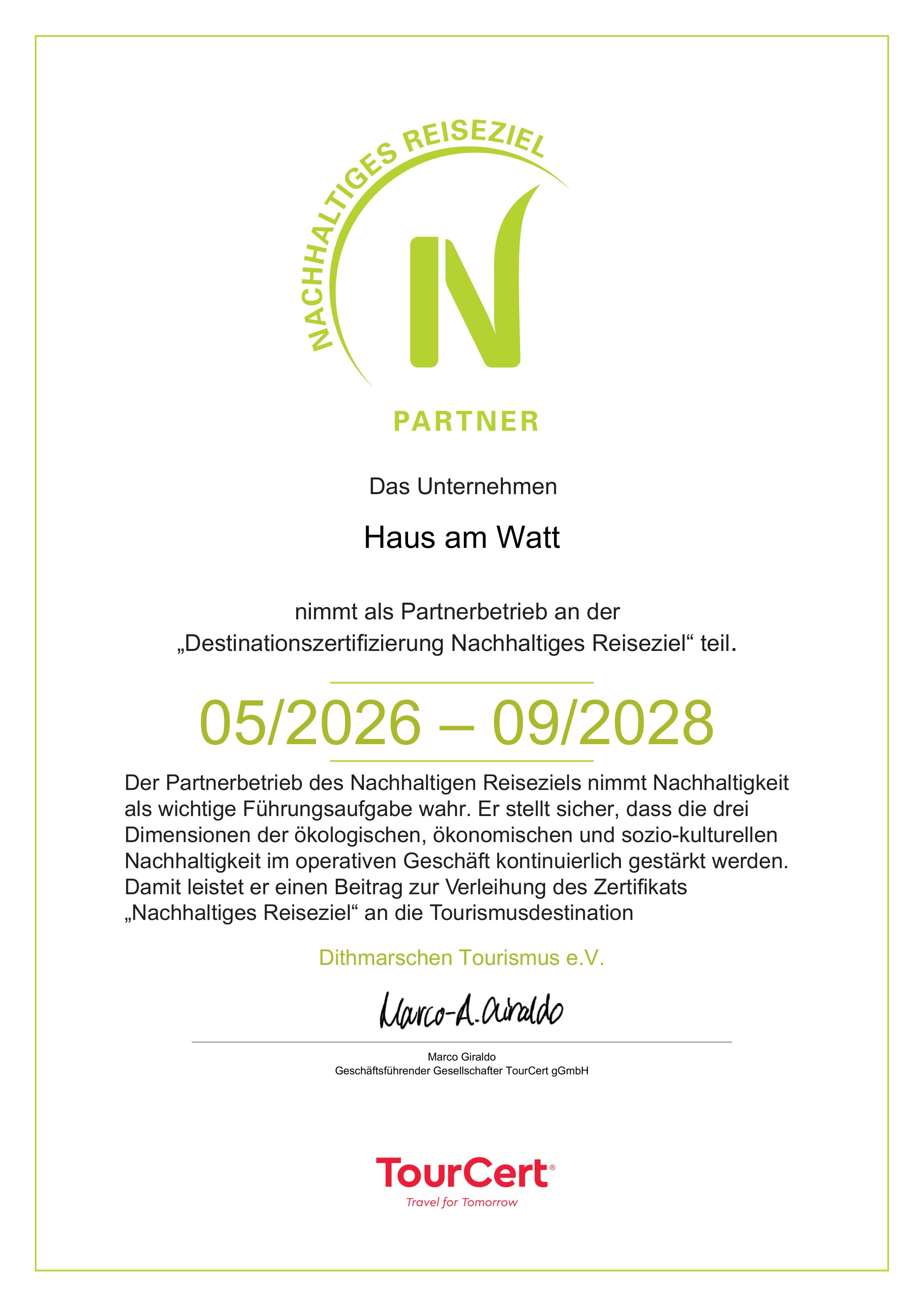 Haus am Watt Nachweise Zertifikate Partnerbetrieb Nachhaltiges Reiseziel