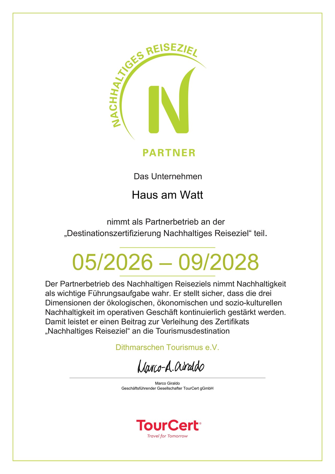 Haus am Watt Nachweise Zertifikate Partnerbetrieb Nachhaltiges Reiseziel