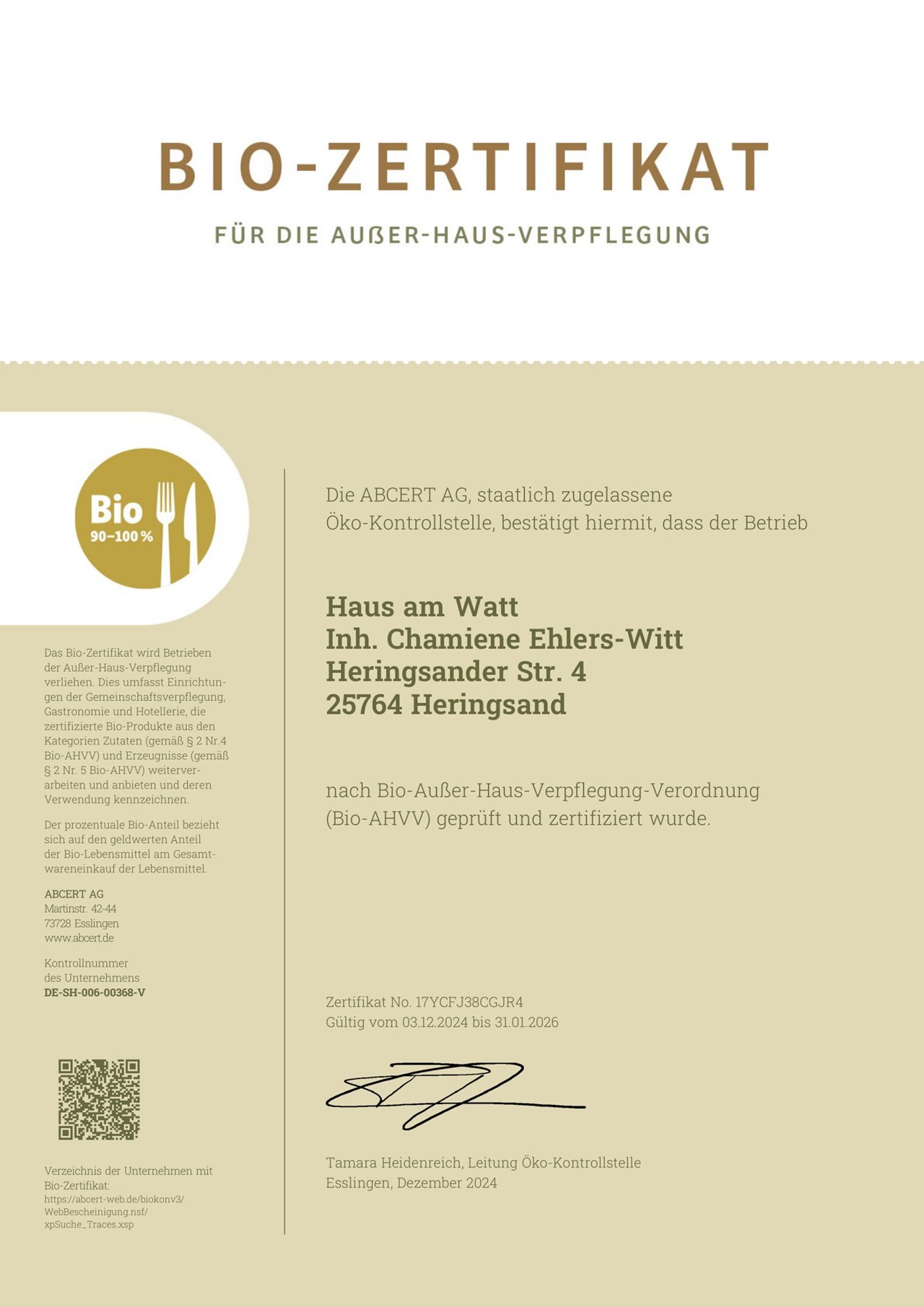 Haus am Watt Nachweise Zertifikate 