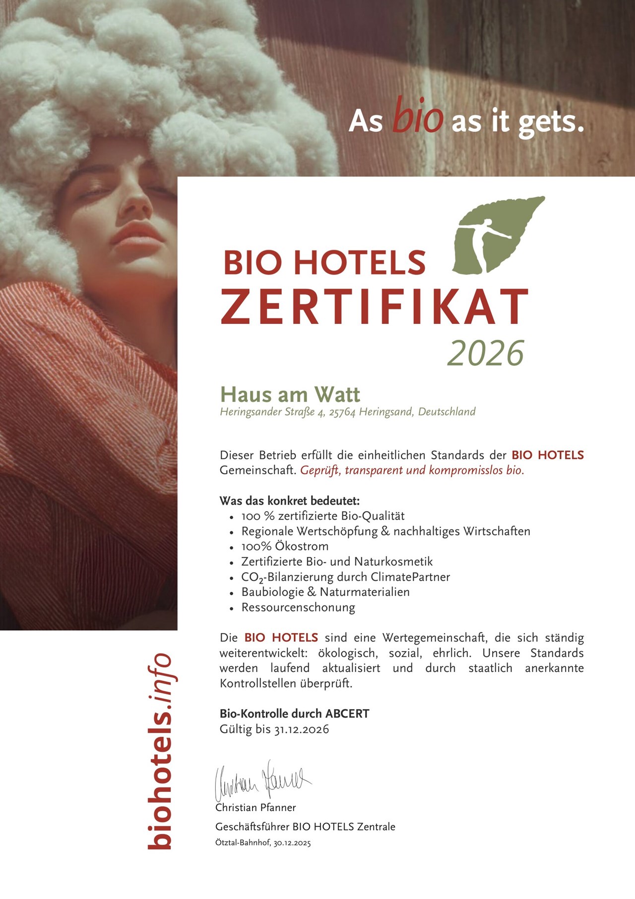 Haus am Watt Evidence certificates BIO HOTELS® certificate