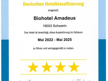 Biohotel Amadeus Evidence certificates Dehoga certification 4 stars